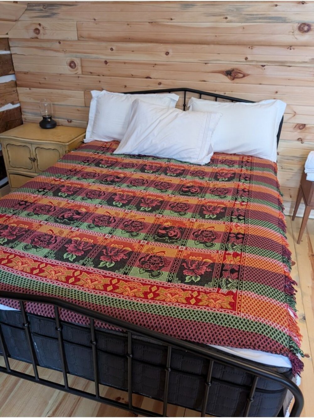 Multicolor Floral Woven Blanket 75x64 Panda Coverlet Pink Green Throw Asian